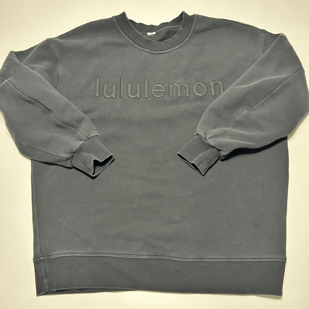 Lululemon Perfectly Oversized Crewneck Sweatshirt Black Embossed Logo Pullover